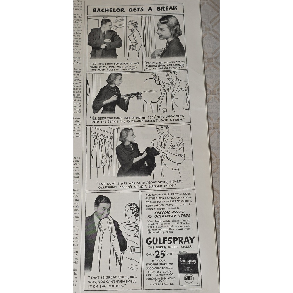 1939 Gulfspray Insect Killer Vintage Advertisement Comic Strip Print